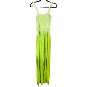 Vtg Y2K Green Ombre Smocked Blouson Balloon Leg Jumpsuit One Size